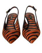 Dolce & Gabbana – Black Orange Zebra Pony Hair Slingbacks
