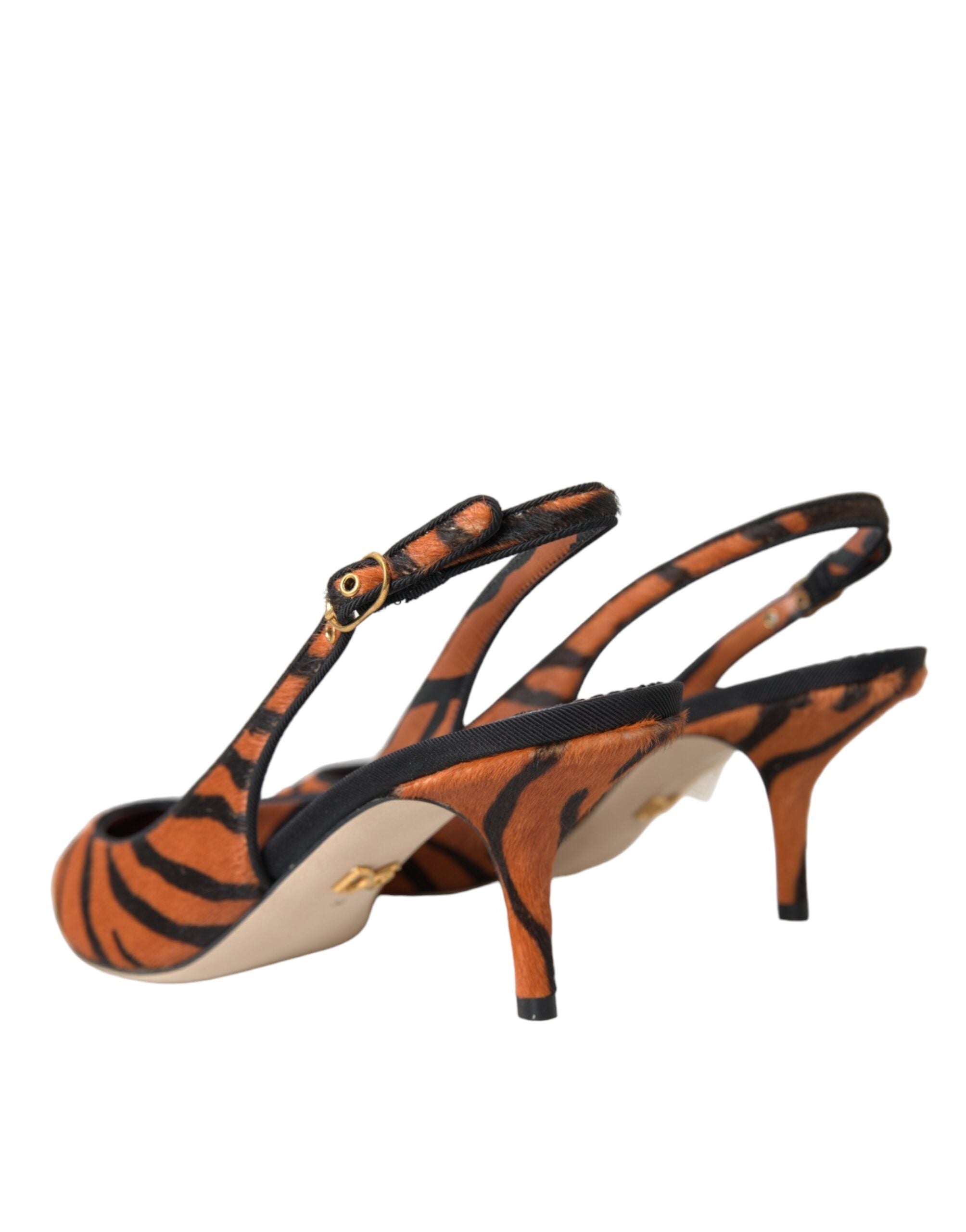 Dolce & Gabbana – Black Orange Zebra Pony Hair Slingbacks
