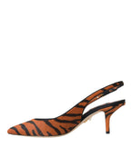 Dolce & Gabbana – Black Orange Zebra Pony Hair Slingbacks