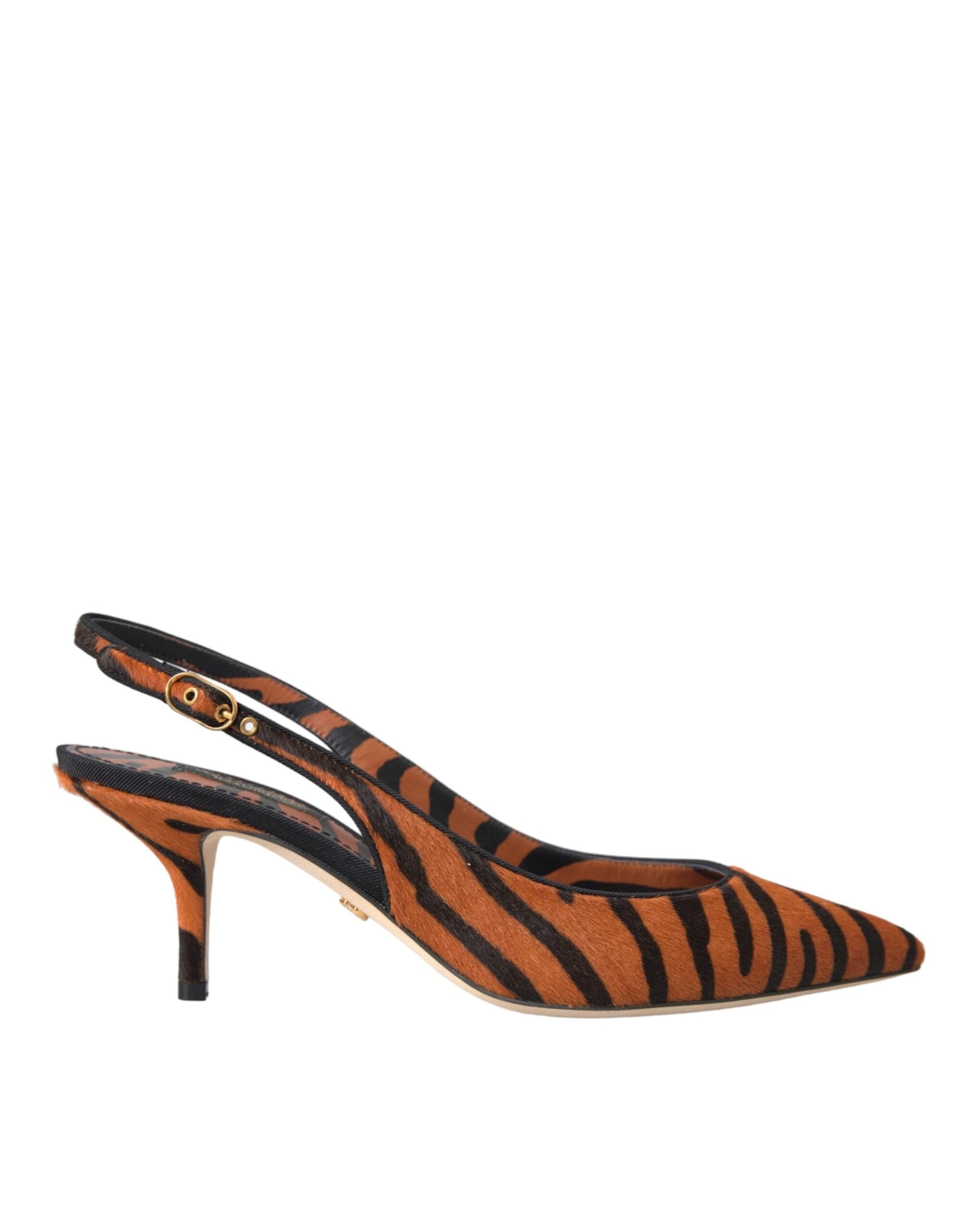 Dolce & Gabbana – Black Orange Zebra Pony Hair Slingbacks