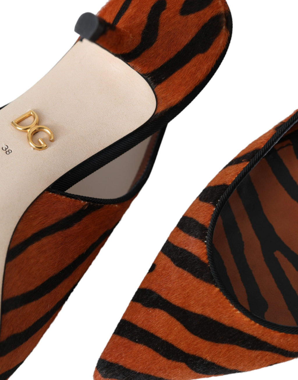 Dolce & Gabbana – Black Orange Zebra Pony Hair Slingbacks