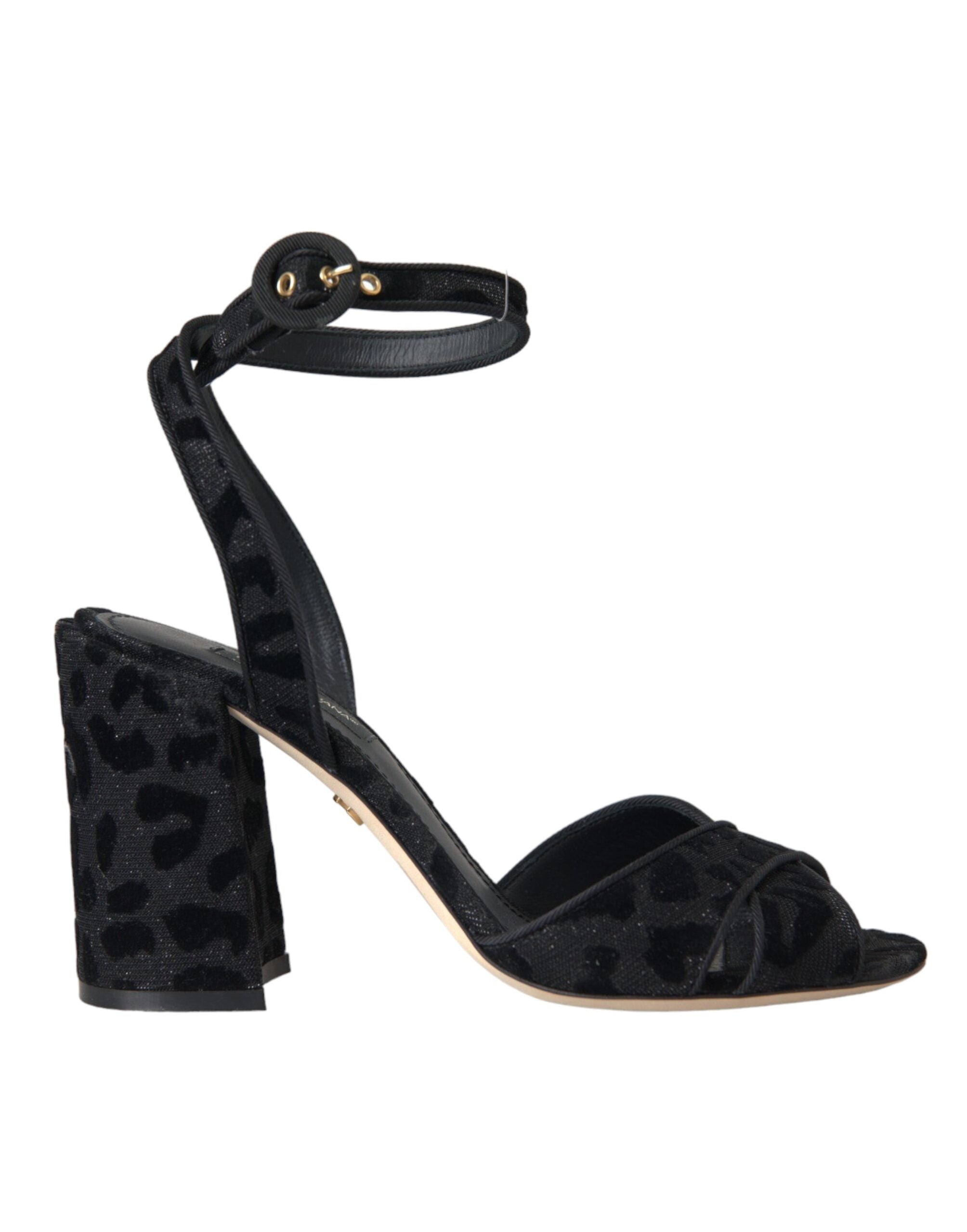 Dolce & Gabbana – Black Leopard Suede Block Heel Sandals