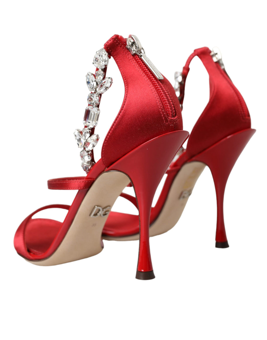 Dolce & Gabbana – Red Satin Keira Crystal Sandals