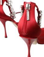 Dolce & Gabbana – Red Satin Keira Crystal Sandals