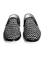 Dolce & Gabbana - Black White Weaved Slip On Men Loafers