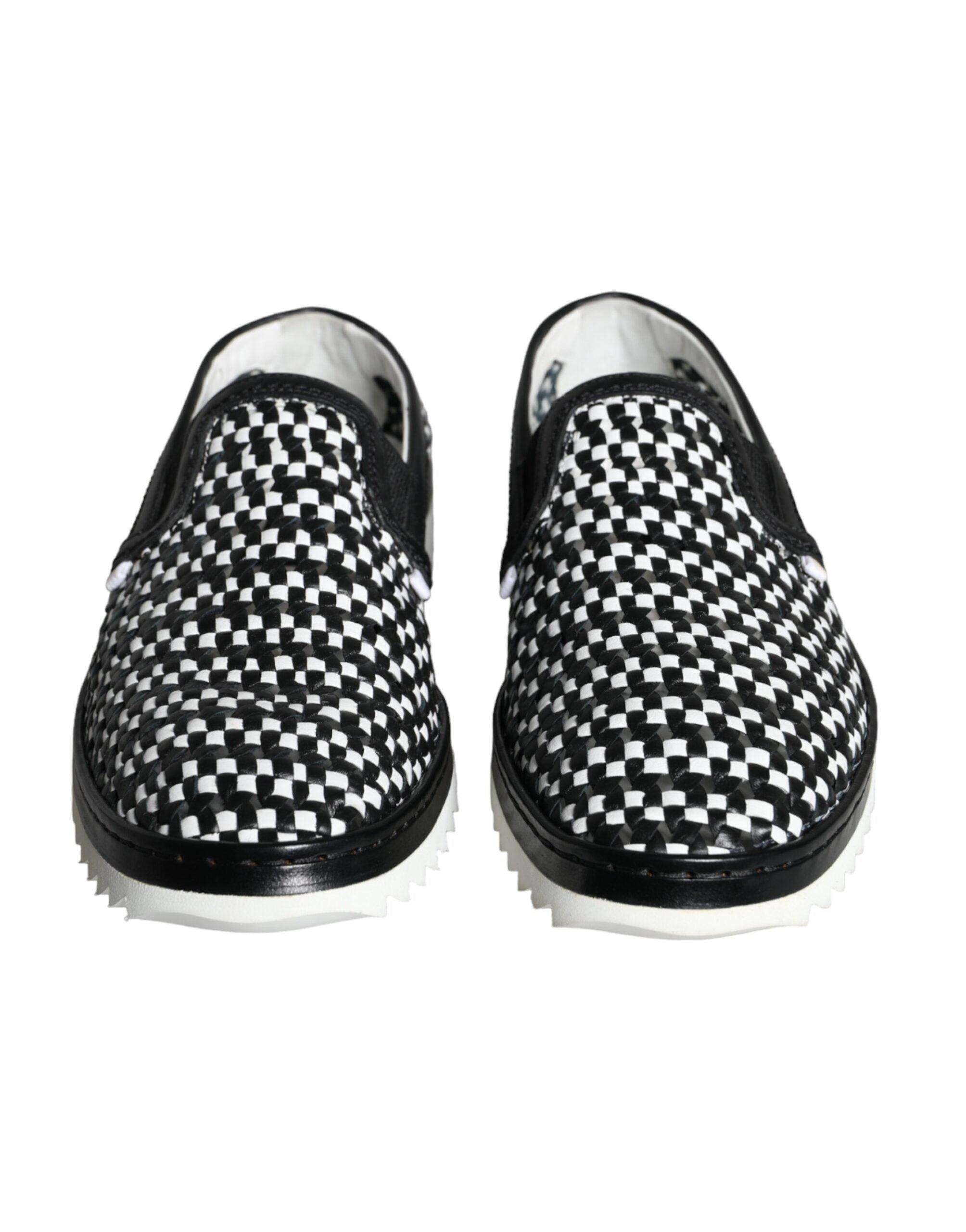 Dolce & Gabbana - Black White Weaved Slip On Men Loafers