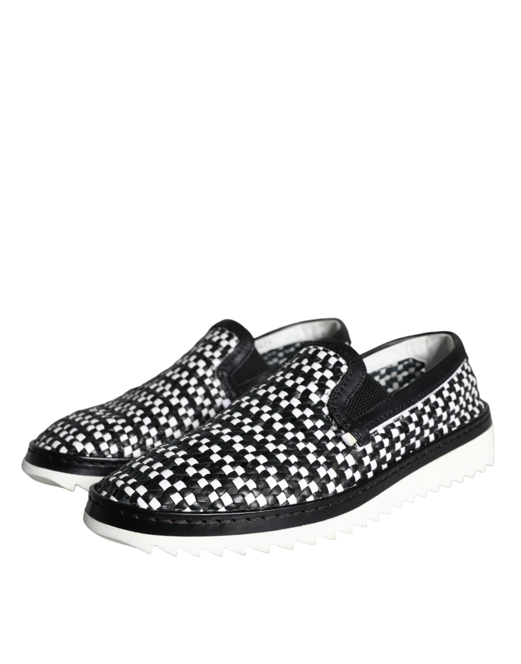 Dolce & Gabbana - Black White Weaved Slip On Men Loafers
