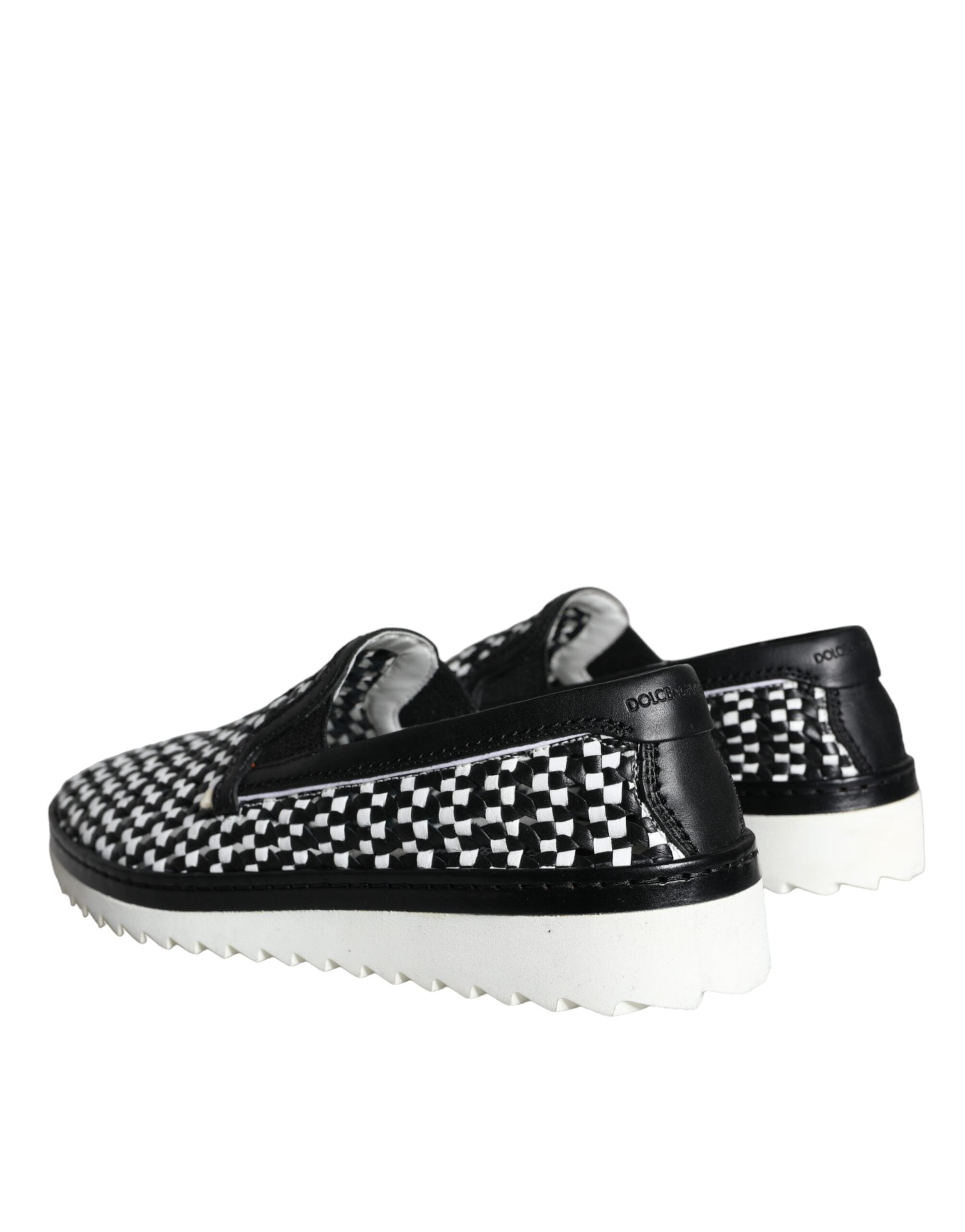 Dolce & Gabbana - Black White Weaved Slip On Men Loafers