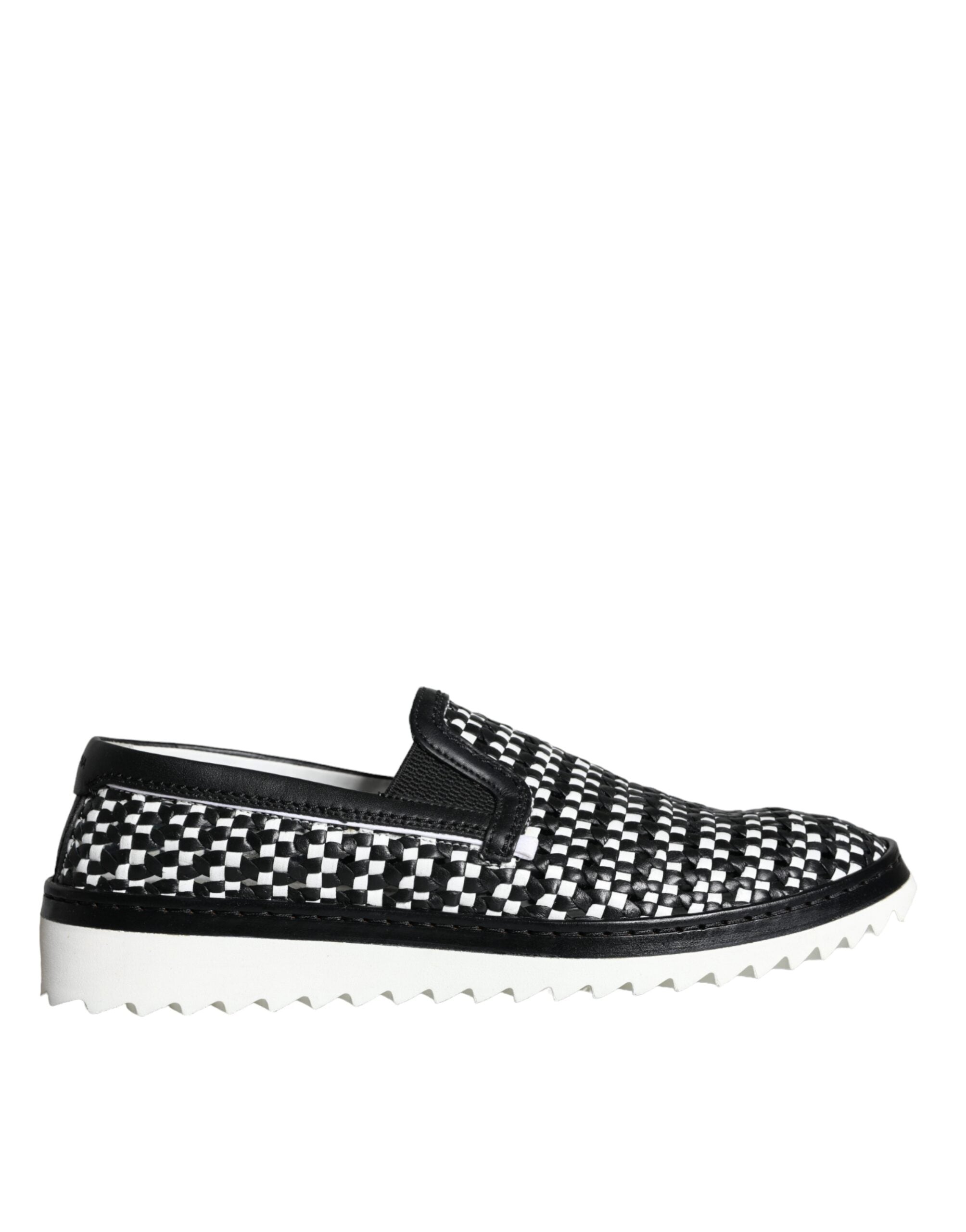 Dolce & Gabbana - Black White Weaved Slip On Men Loafers