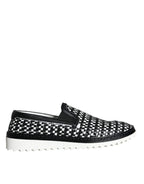 Dolce & Gabbana - Black White Weaved Slip On Men Loafers