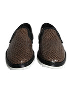 Dolce & Gabbana - Brown Black Leather Weaved Men Loafers