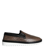 Dolce & Gabbana - Brown Black Leather Weaved Men Loafers