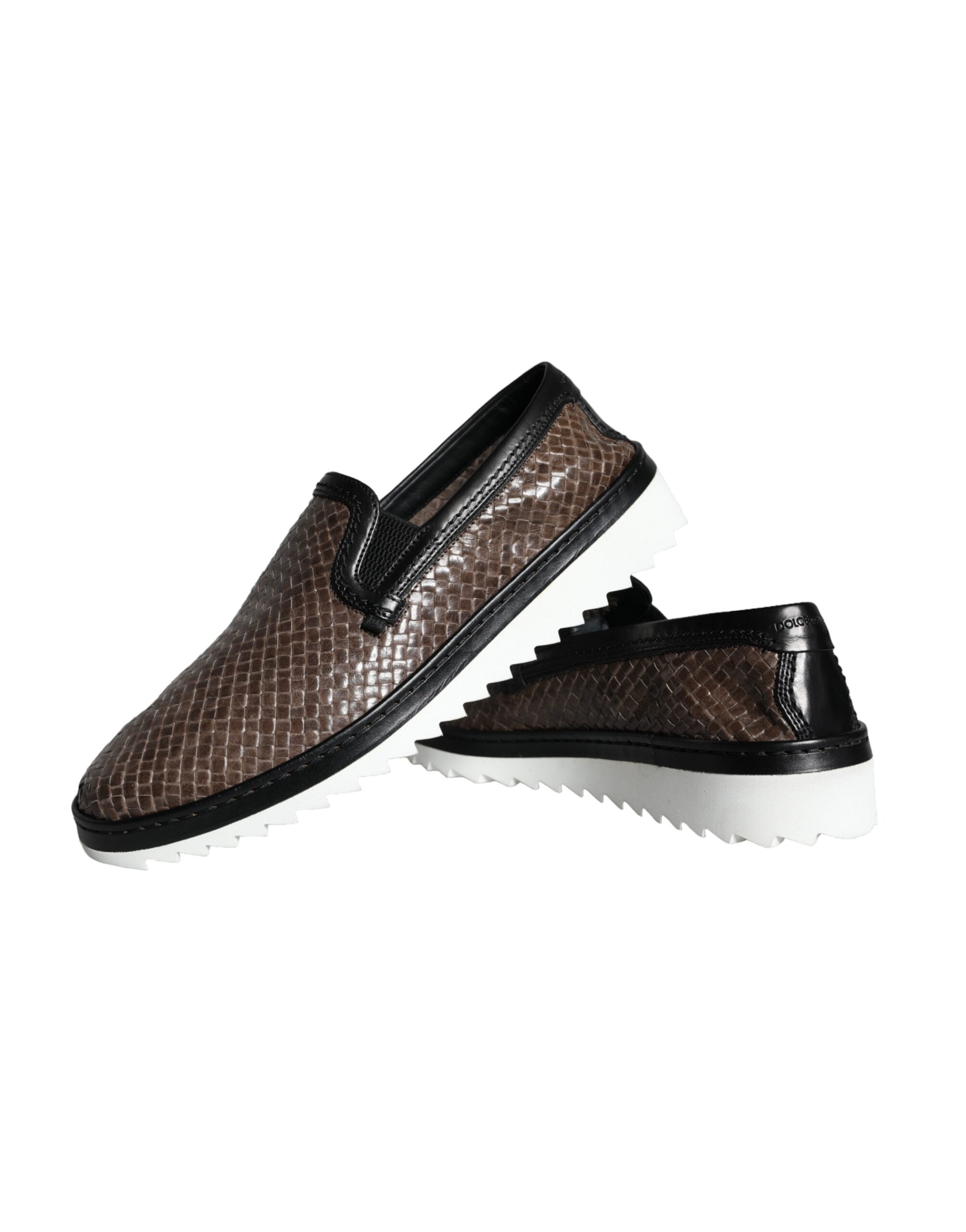 Dolce & Gabbana - Brown Black Leather Weaved Men Loafers