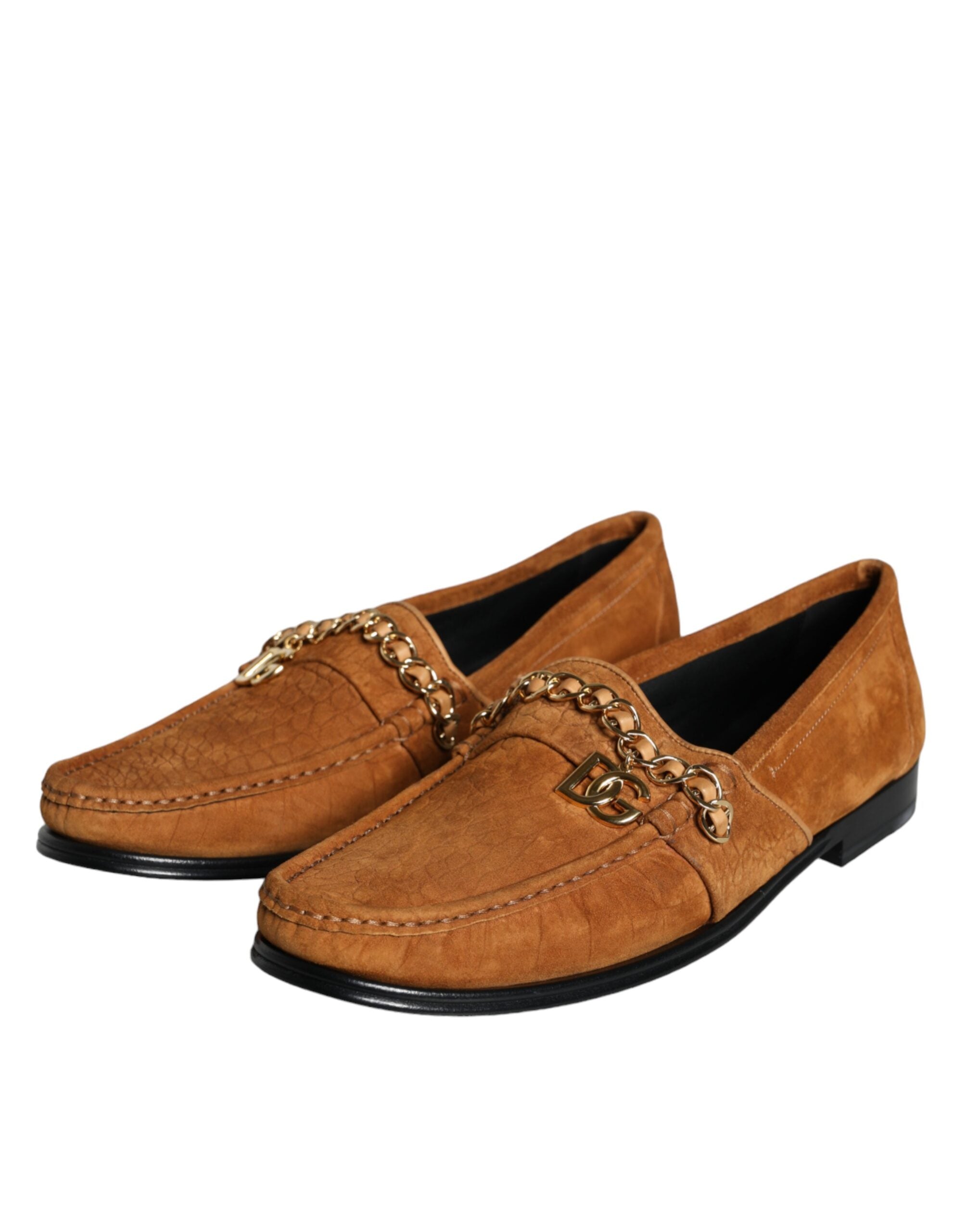 Dolce & Gabbana - Brown Velvet Leather Logo Mocassin Slip On