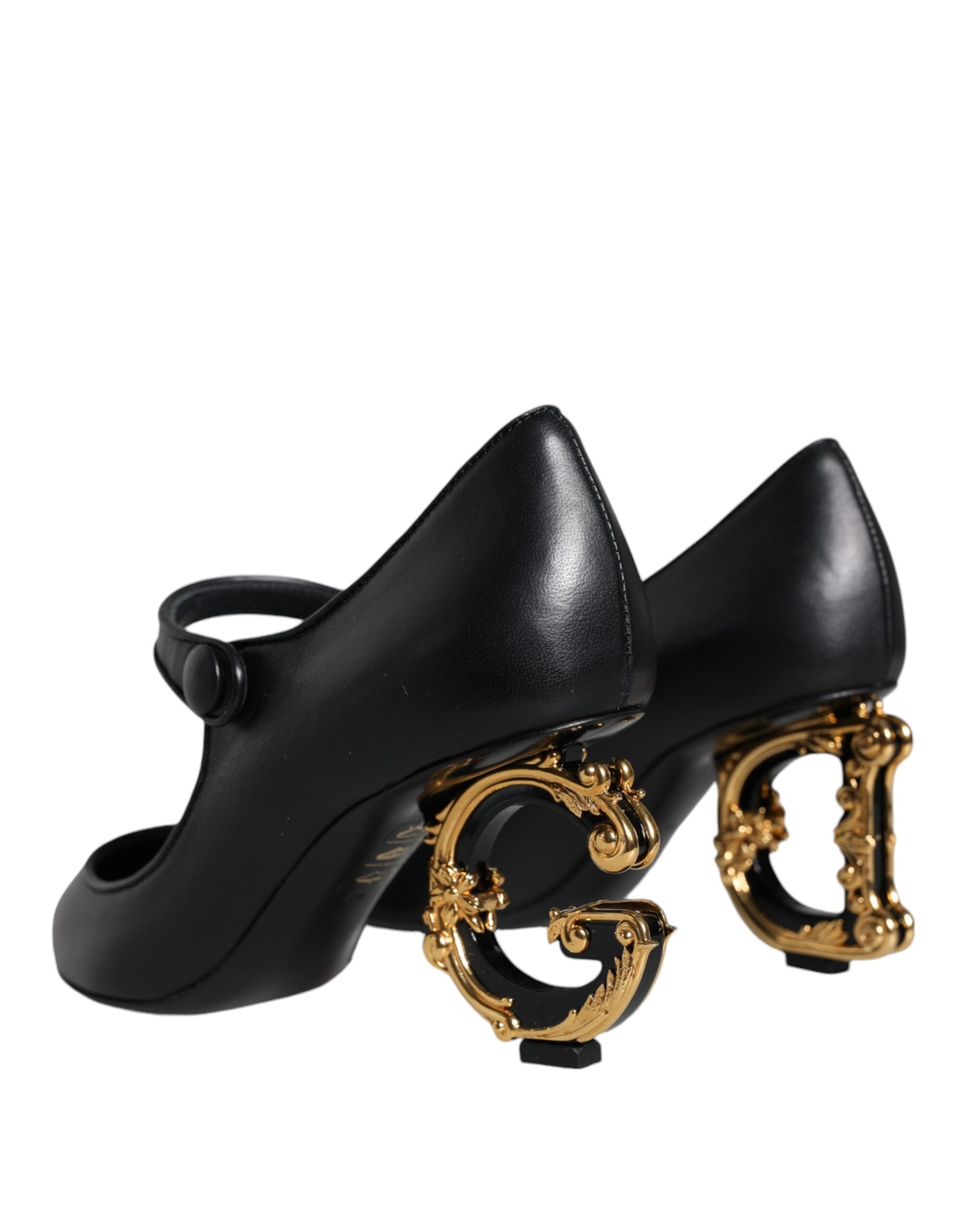 Dolce & Gabbana – Black Leather Logo Heel Mary Jane Pumps