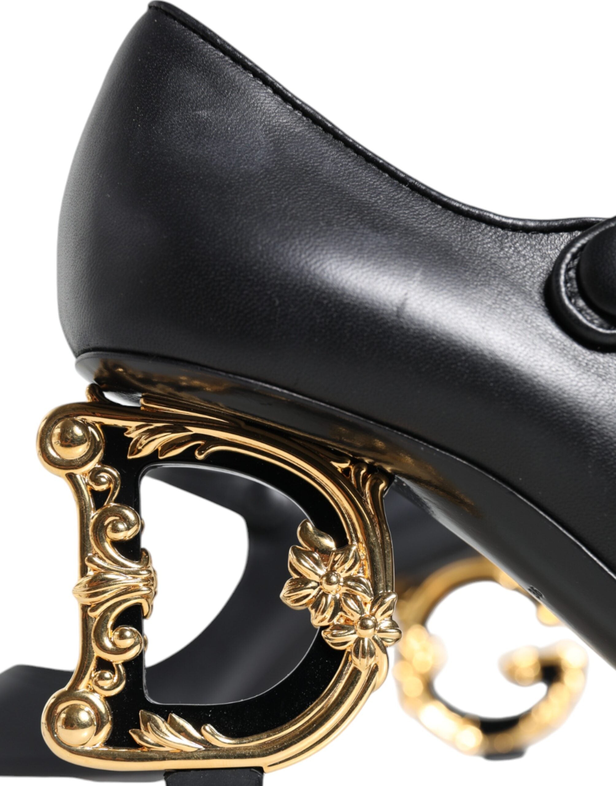 Dolce & Gabbana – Black Leather Logo Heel Mary Jane Pumps