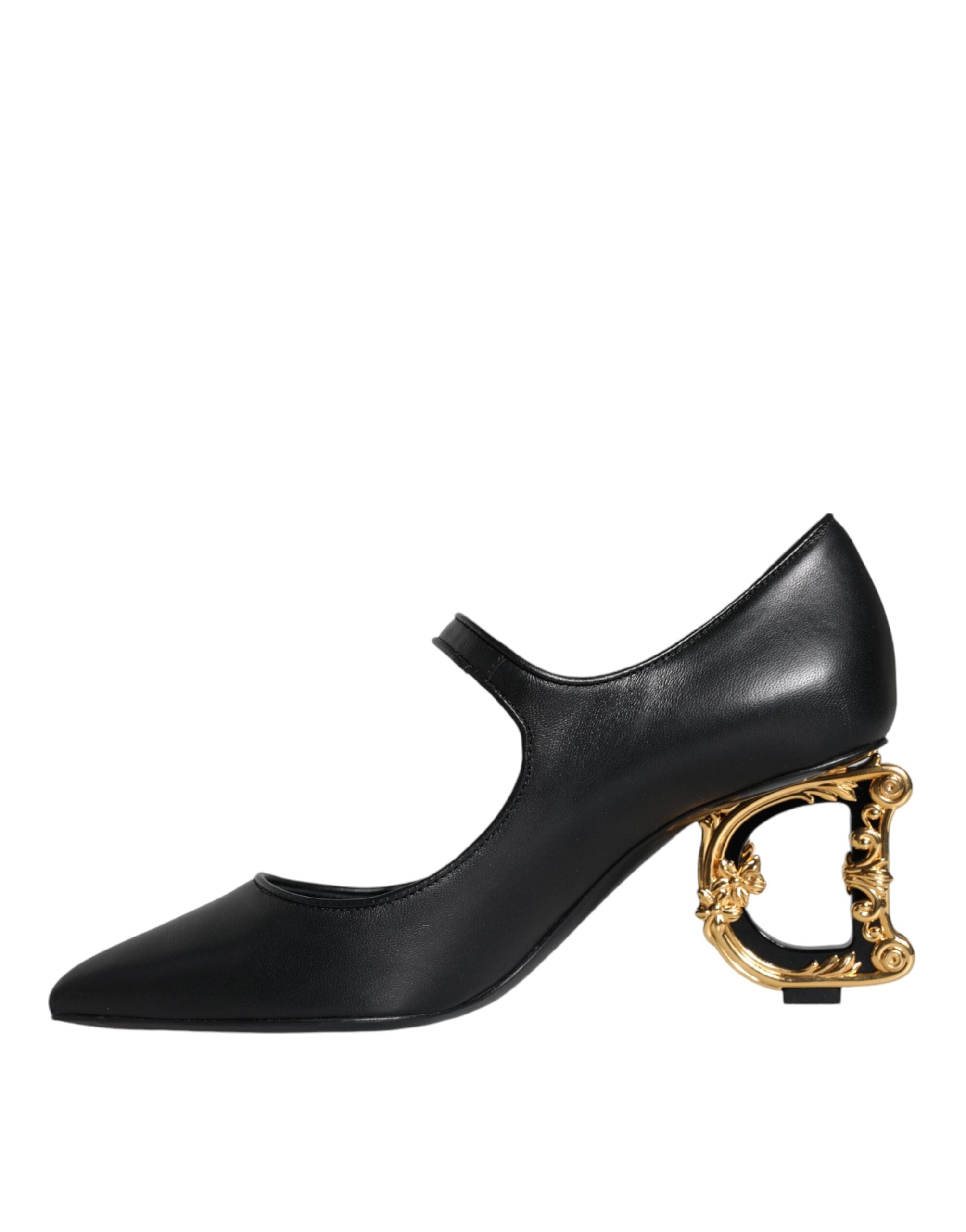 Dolce & Gabbana – Black Leather Logo Heel Mary Jane Pumps