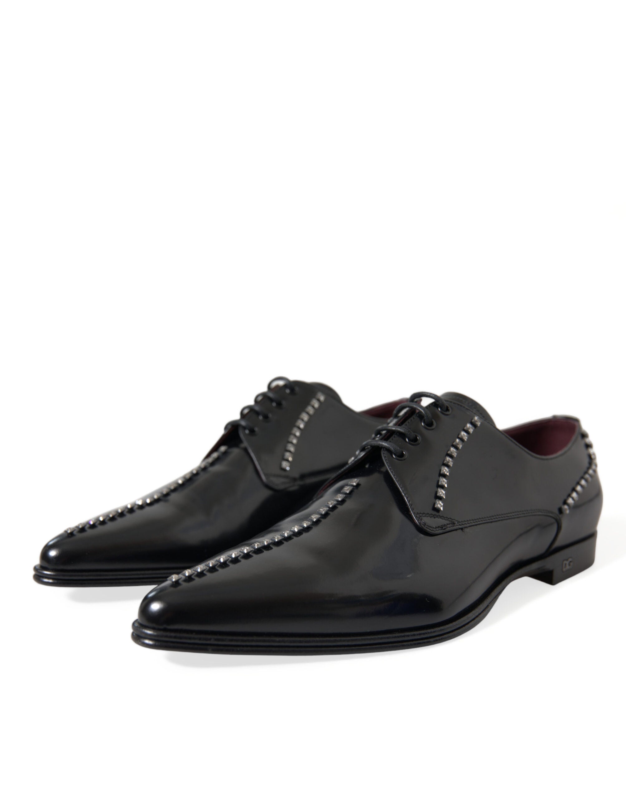 Dolce & Gabbana – Black Crystal Leather Derby Formal Shoes