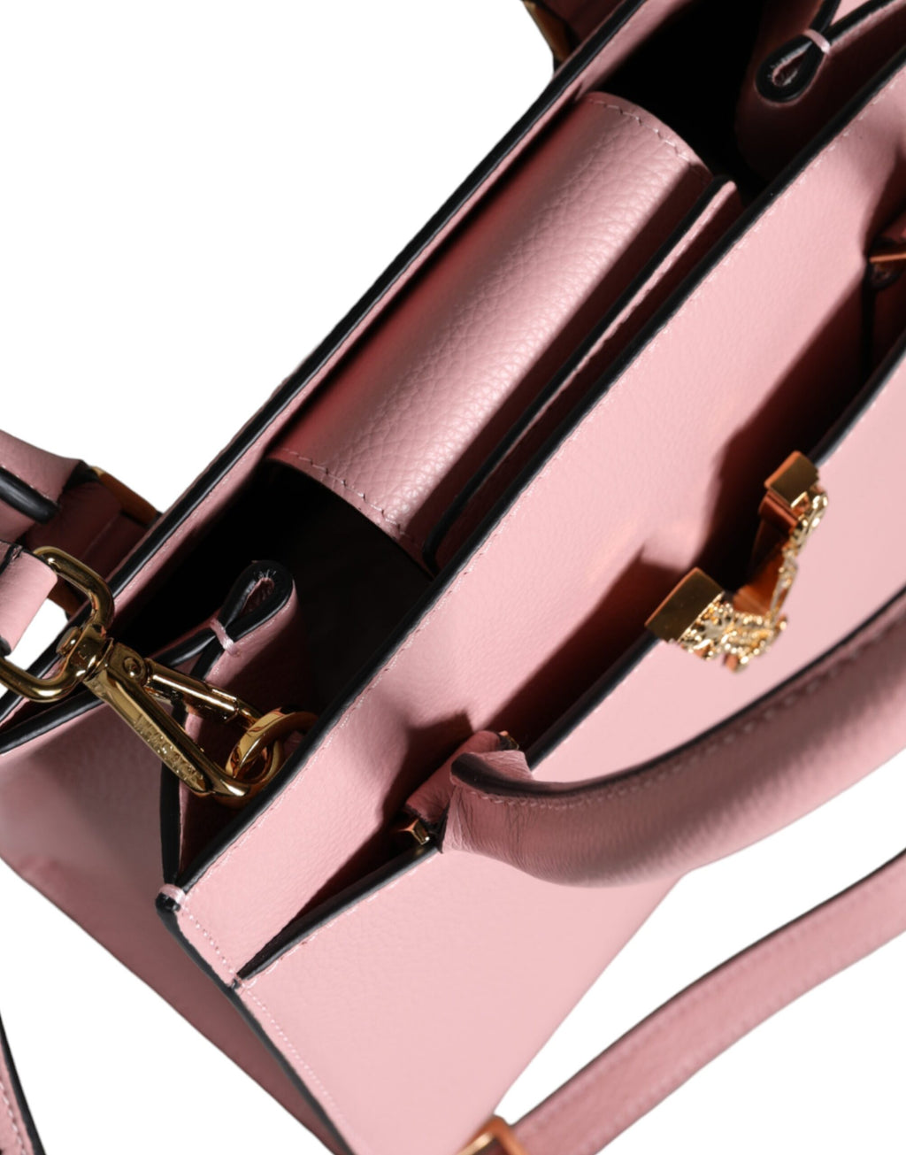 Versace - Pink Small Top Handle Grainy Calf Leather Crossbody Bag