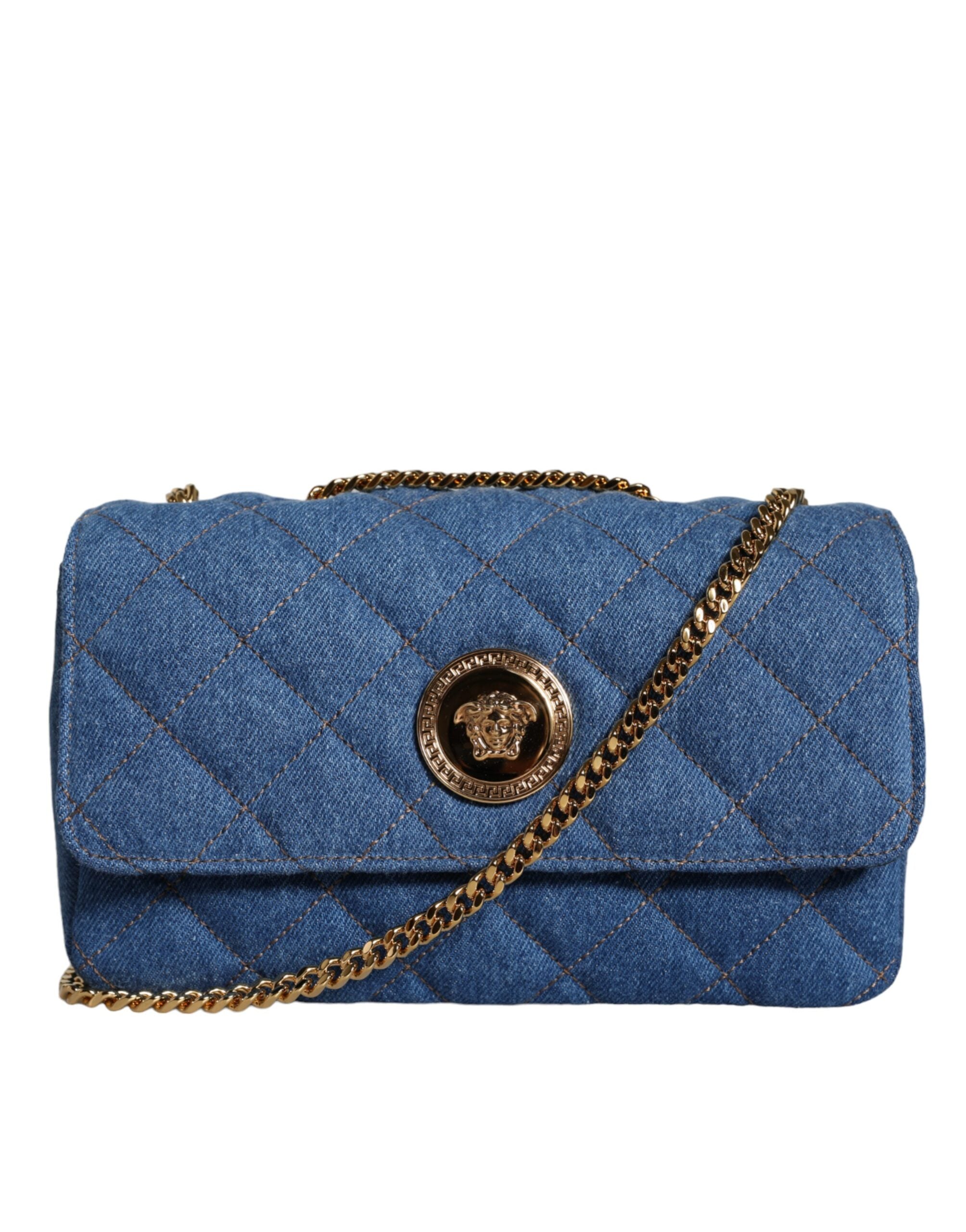 Versace – Blue Quilted Denim Crossbody Bag