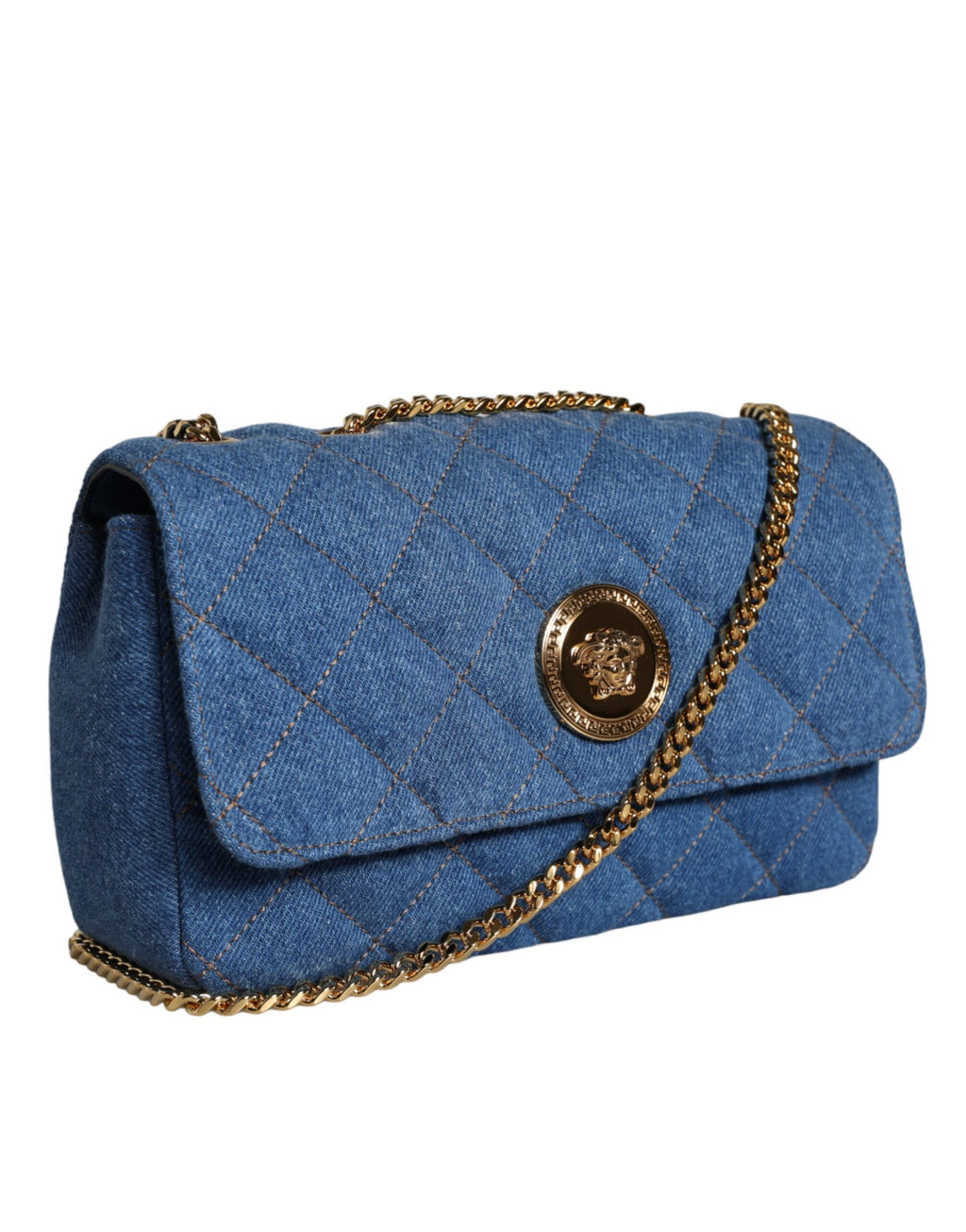 Versace – Blue Quilted Denim Crossbody Bag