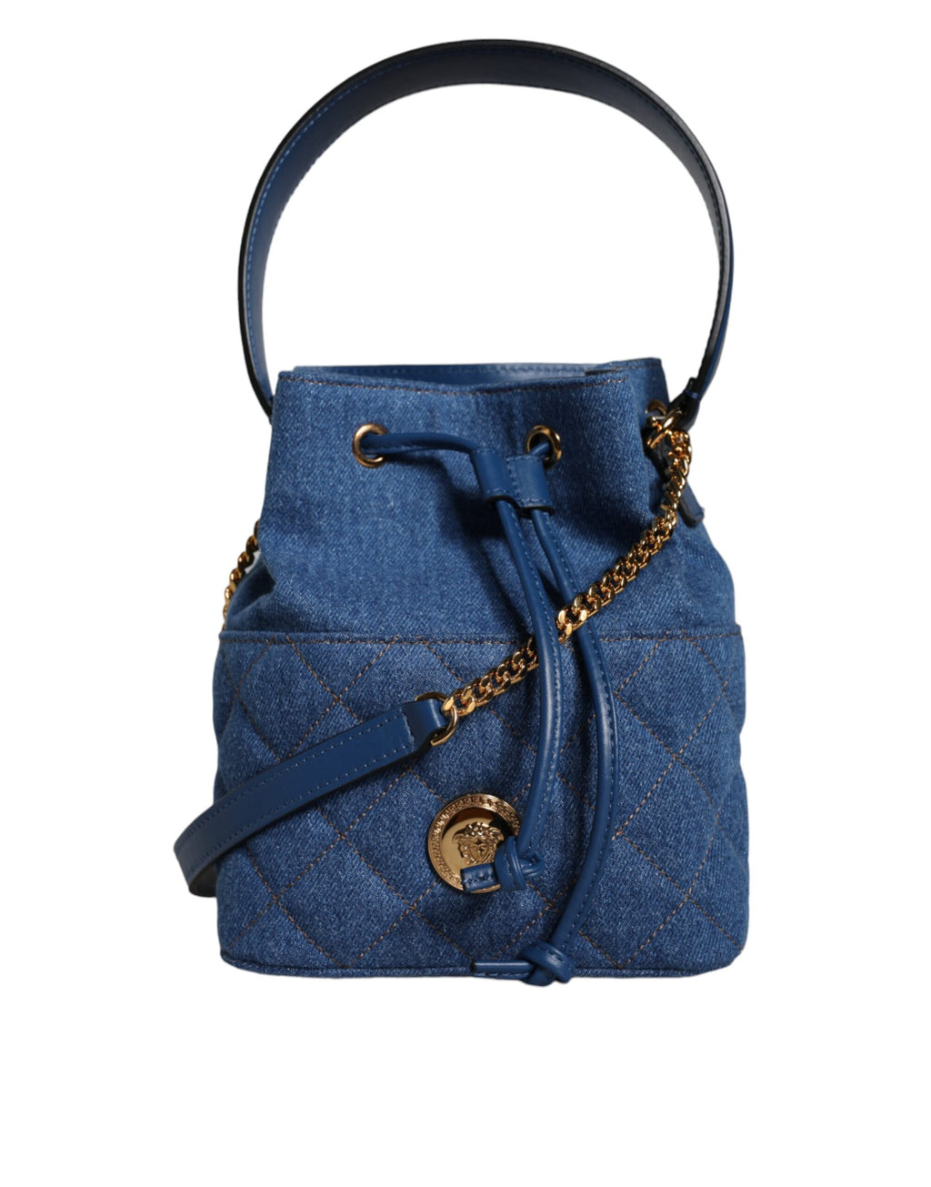 Versace - Blue Quilted Denim Leather Crossbody Shoulder Bag