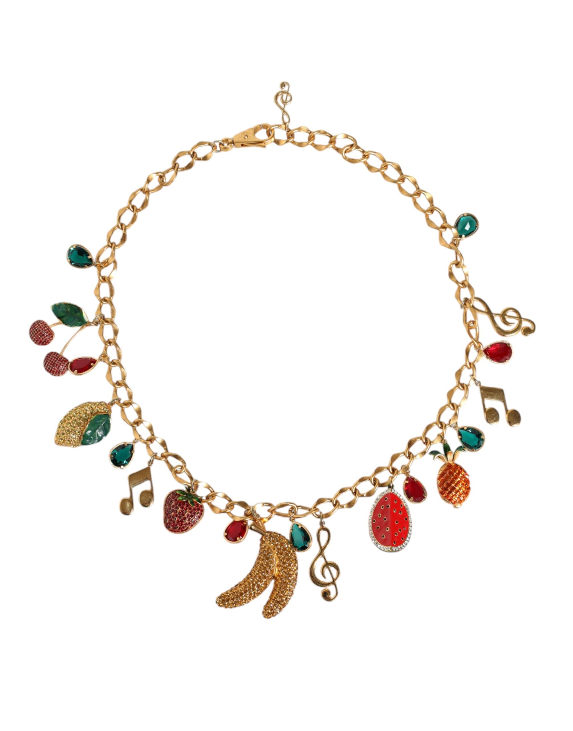 Dolce & Gabbana - Gold Tone Brass Fruity Crystal Embellished Waist Chain Belt