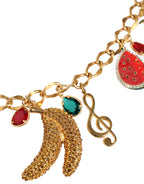Dolce & Gabbana - Gold Tone Brass Fruity Crystal Embellished Waist Chain Belt
