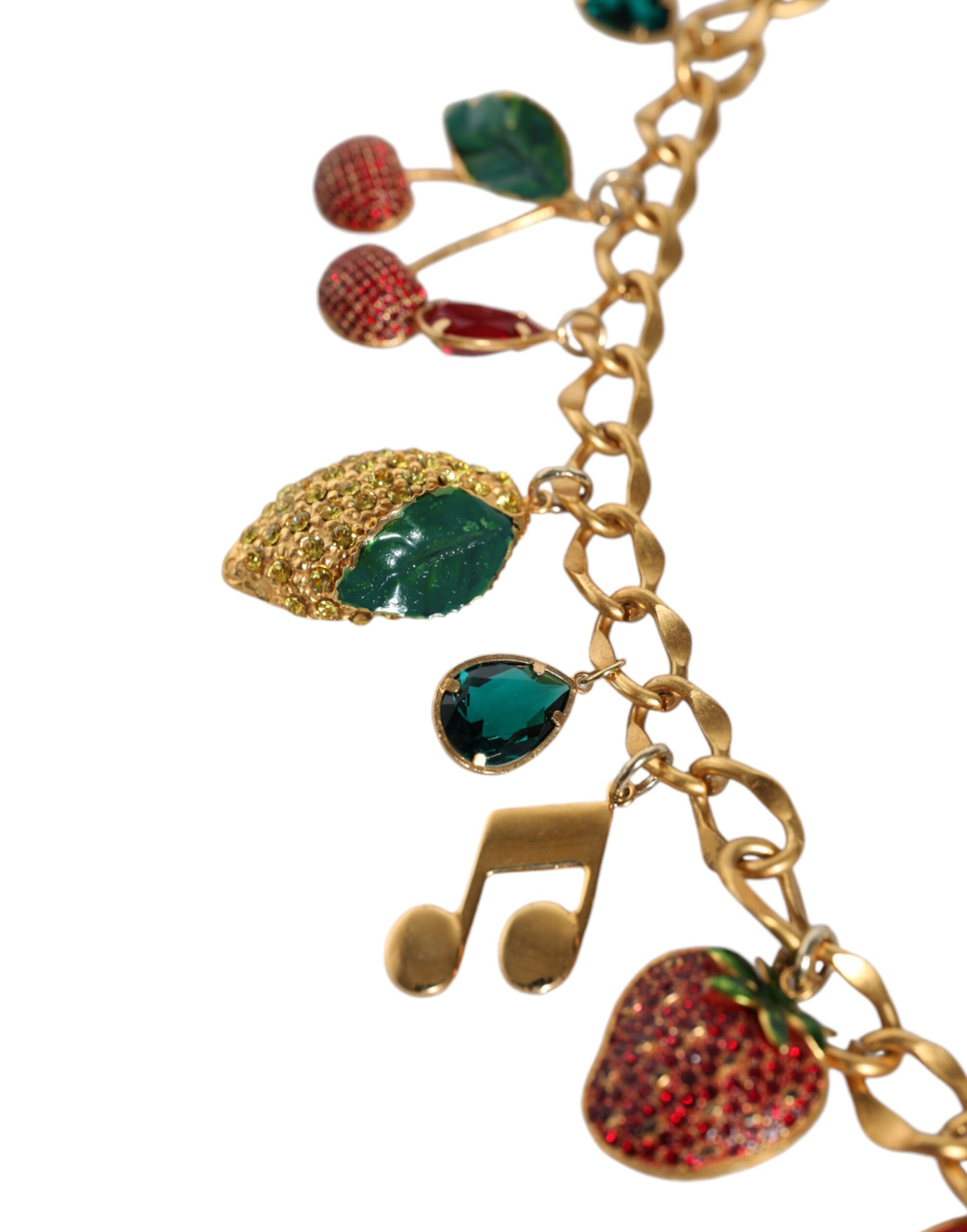 Dolce & Gabbana - Gold Tone Brass Fruity Crystal Embellished Waist Chain Belt