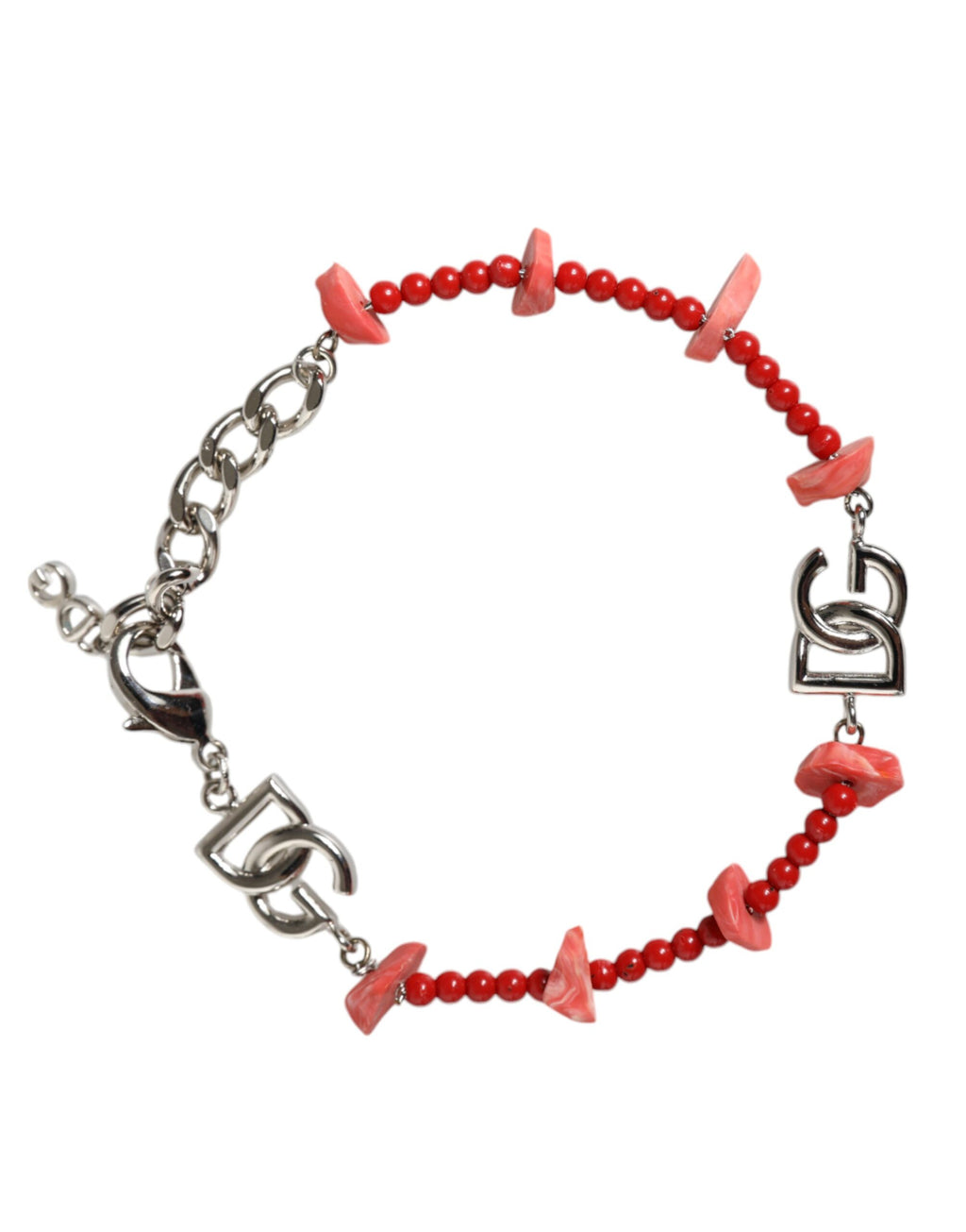 Dolce & Gabbana - Silver Tone Brass Beaded Resin DG Logo Chain Bracelet