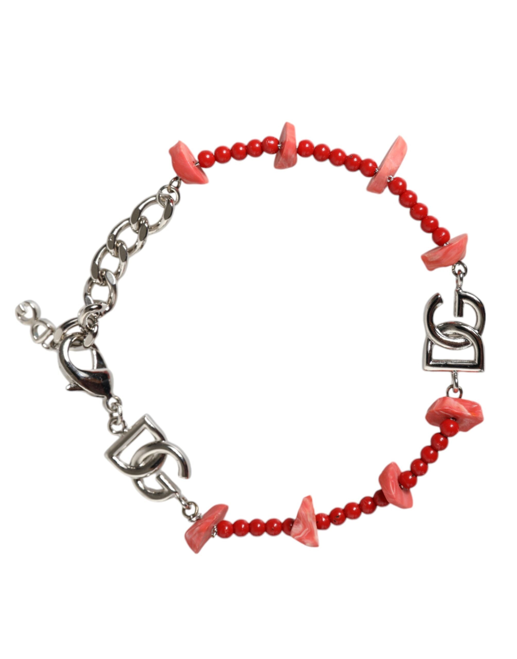 Dolce & Gabbana - Silver Tone Brass Beaded Resin DG Logo Chain Bracelet