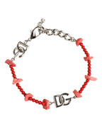 Dolce & Gabbana - Silver Tone Brass Beaded Resin DG Logo Chain Bracelet