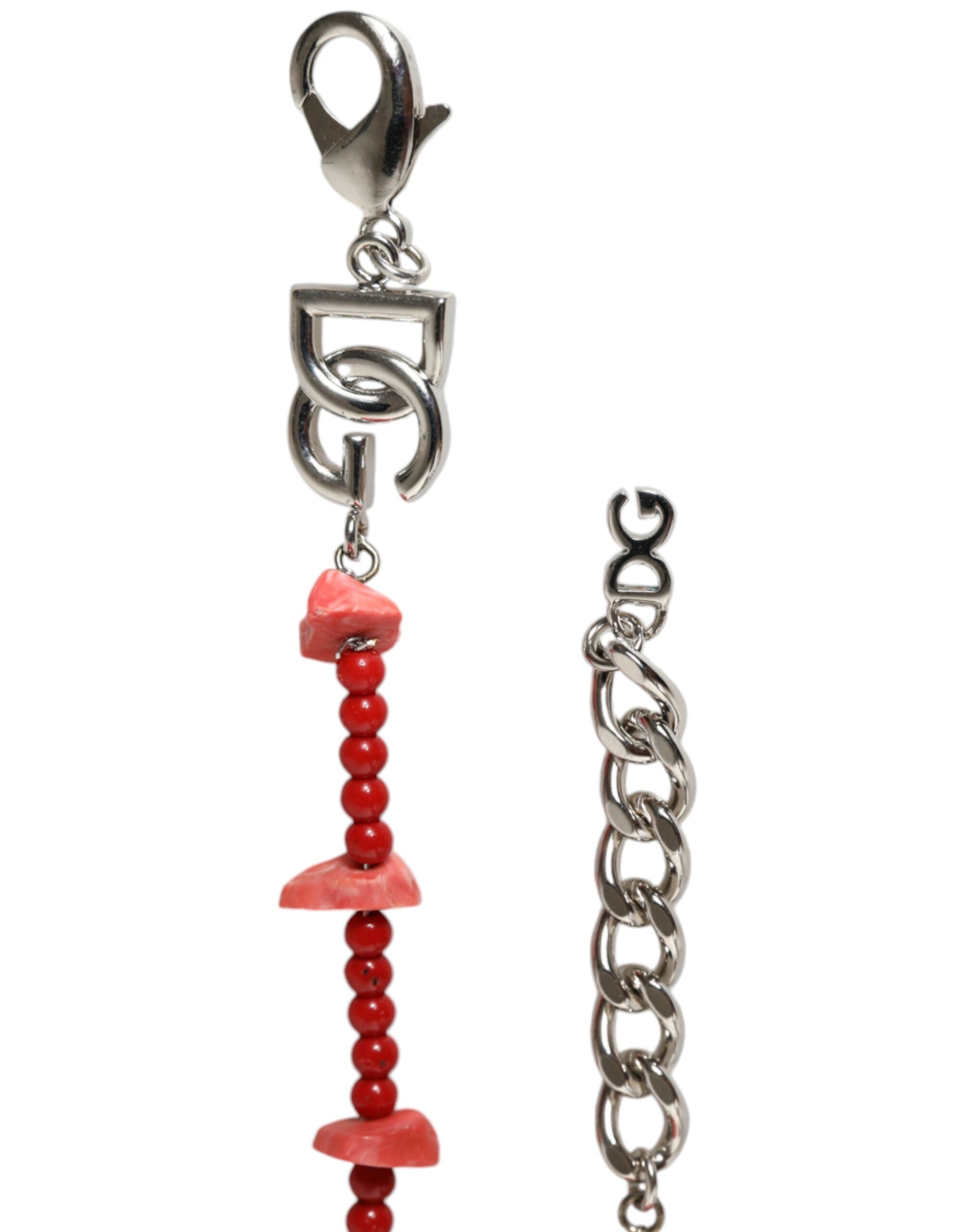 Dolce & Gabbana - Silver Tone Brass Beaded Resin DG Logo Chain Bracelet