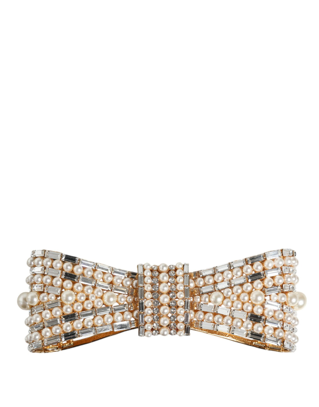 Dolce & Gabbana - Gold Tone Brass Bow Crystal FauxPearl Embellished Brooch