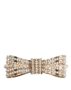Dolce & Gabbana - Gold Tone Brass Bow Crystal FauxPearl Embellished Brooch