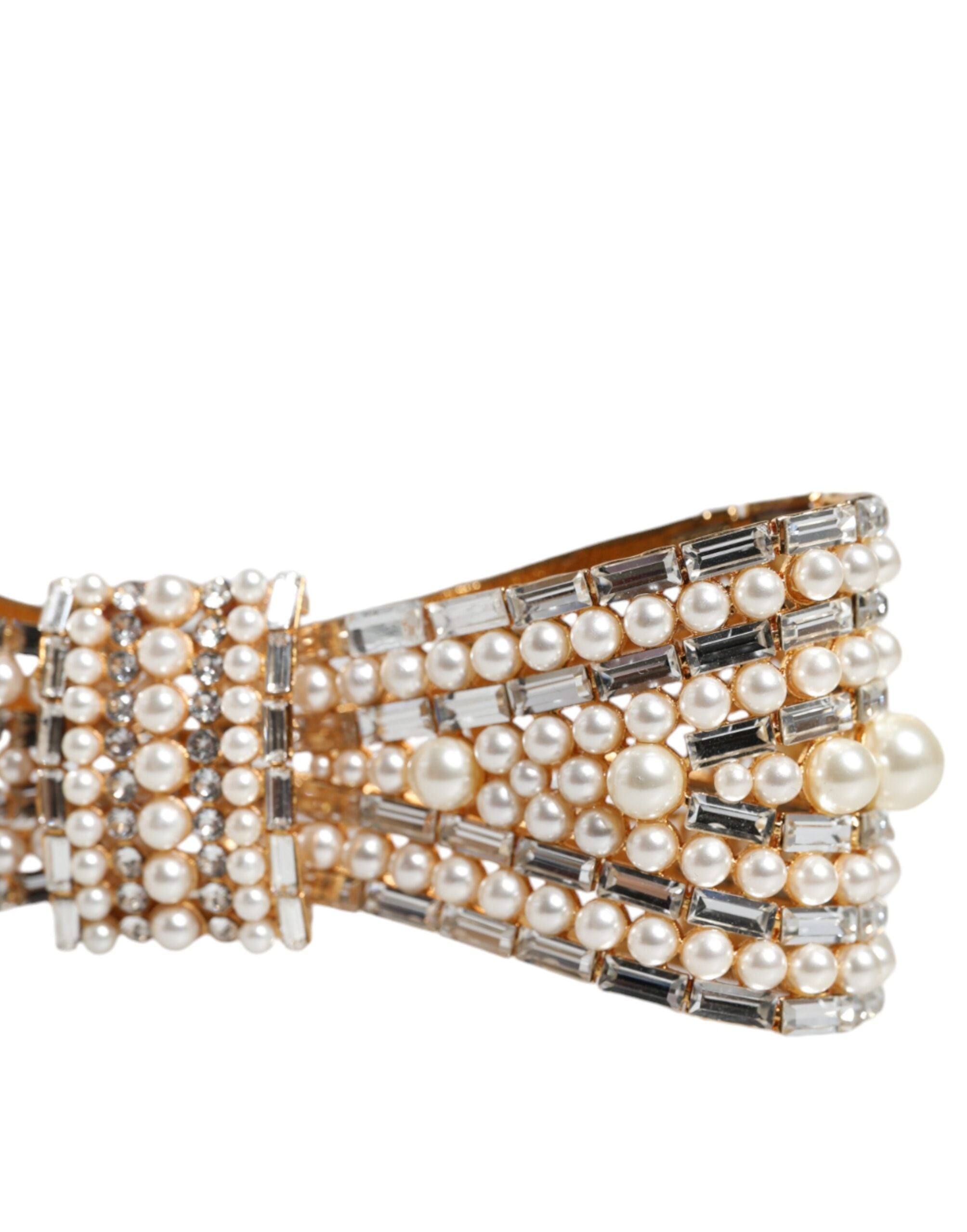 Dolce & Gabbana - Gold Tone Brass Bow Crystal FauxPearl Embellished Brooch
