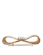 Dolce & Gabbana - Gold Tone Brass Bow Crystal FauxPearl Embellished Brooch