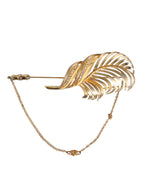 Dolce & Gabbana - Gold Tone 925 Sterling Silver Leaf Crystal Chain Brooch