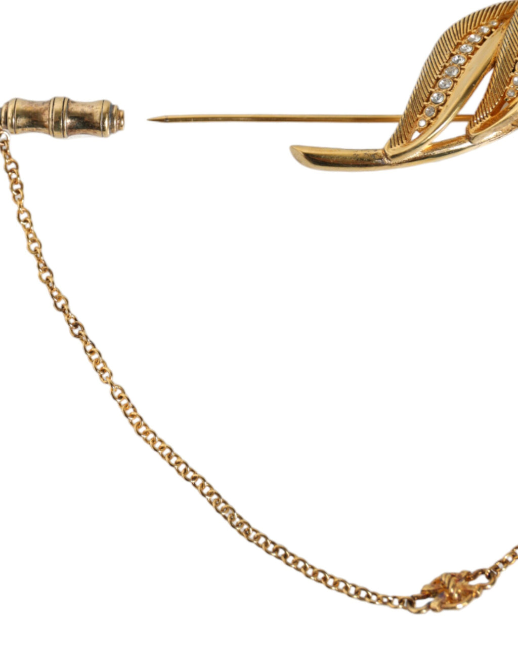 Dolce & Gabbana - Gold Tone 925 Sterling Silver Leaf Crystal Chain Brooch