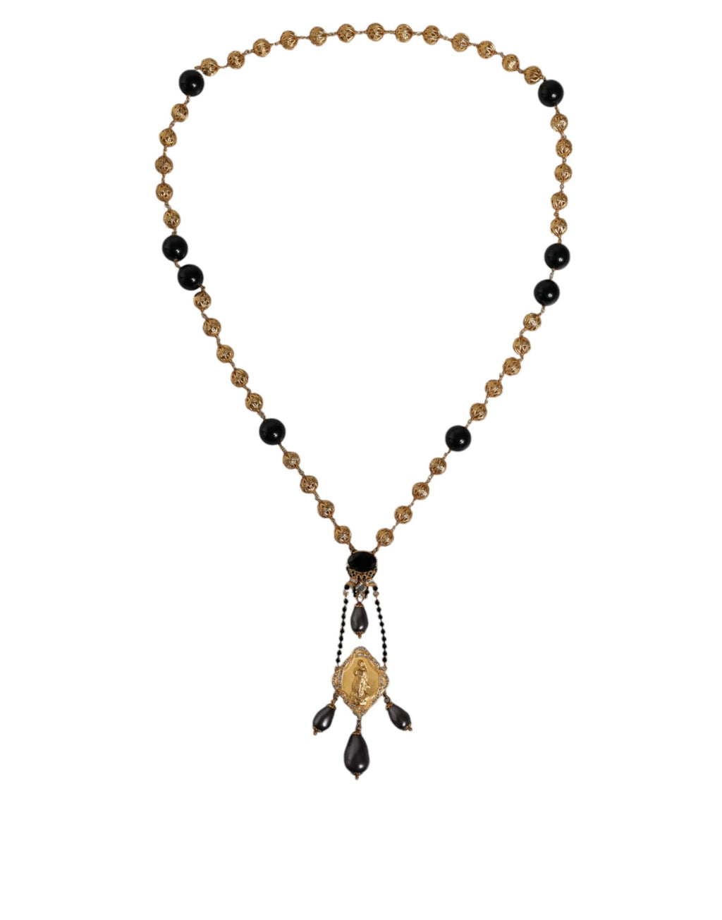 Dolce & Gabbana - Gold Chain Brass Black Beaded Rosary Style Necklace