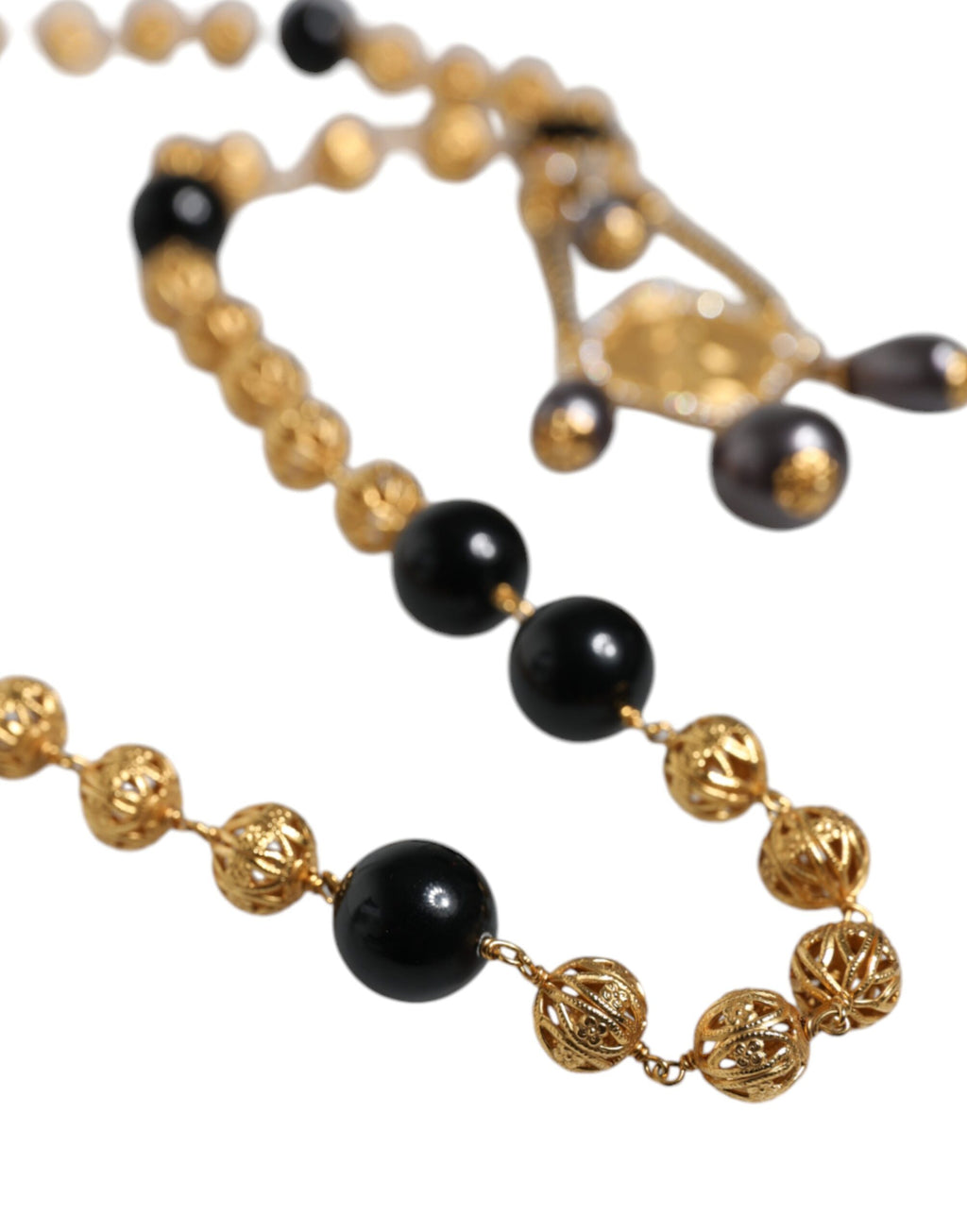 Dolce & Gabbana - Gold Chain Brass Black Beaded Rosary Style Necklace