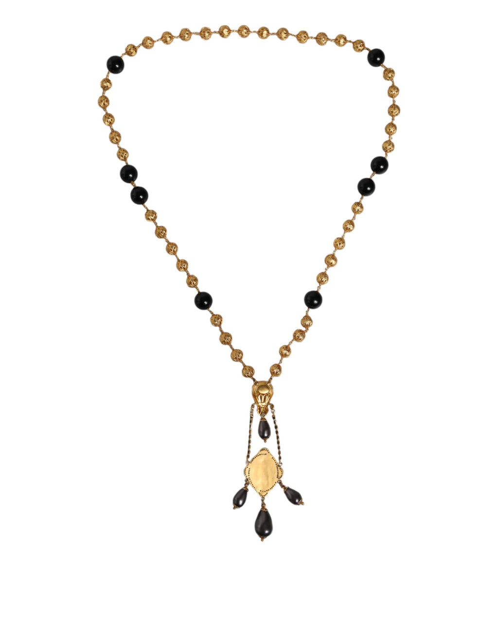 Dolce & Gabbana - Gold Chain Brass Black Beaded Rosary Style Necklace