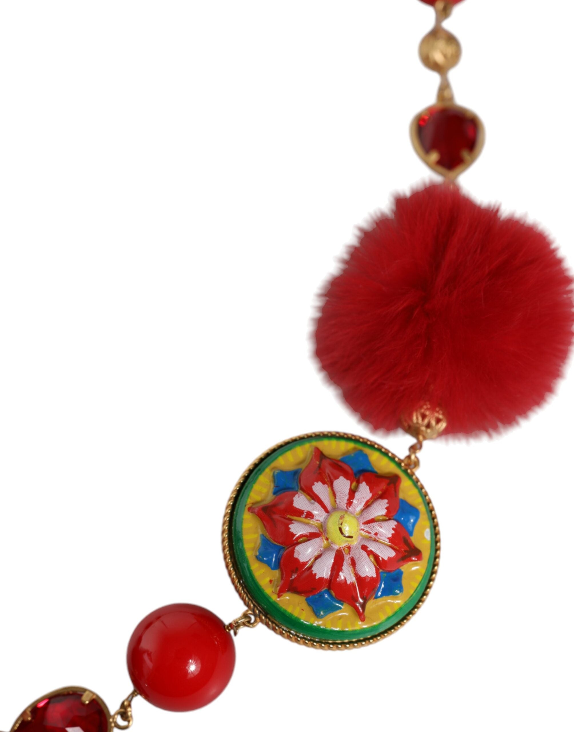 Dolce & Gabbana - Gold Brass Red Fur Crystal Waist Torero Belt