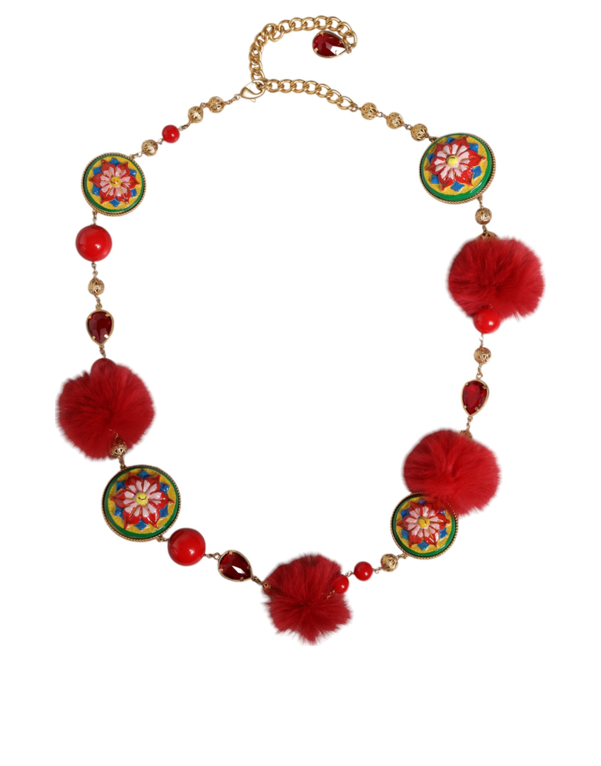 Dolce & Gabbana - Gold Brass Red Fur Crystal Waist Torero Belt