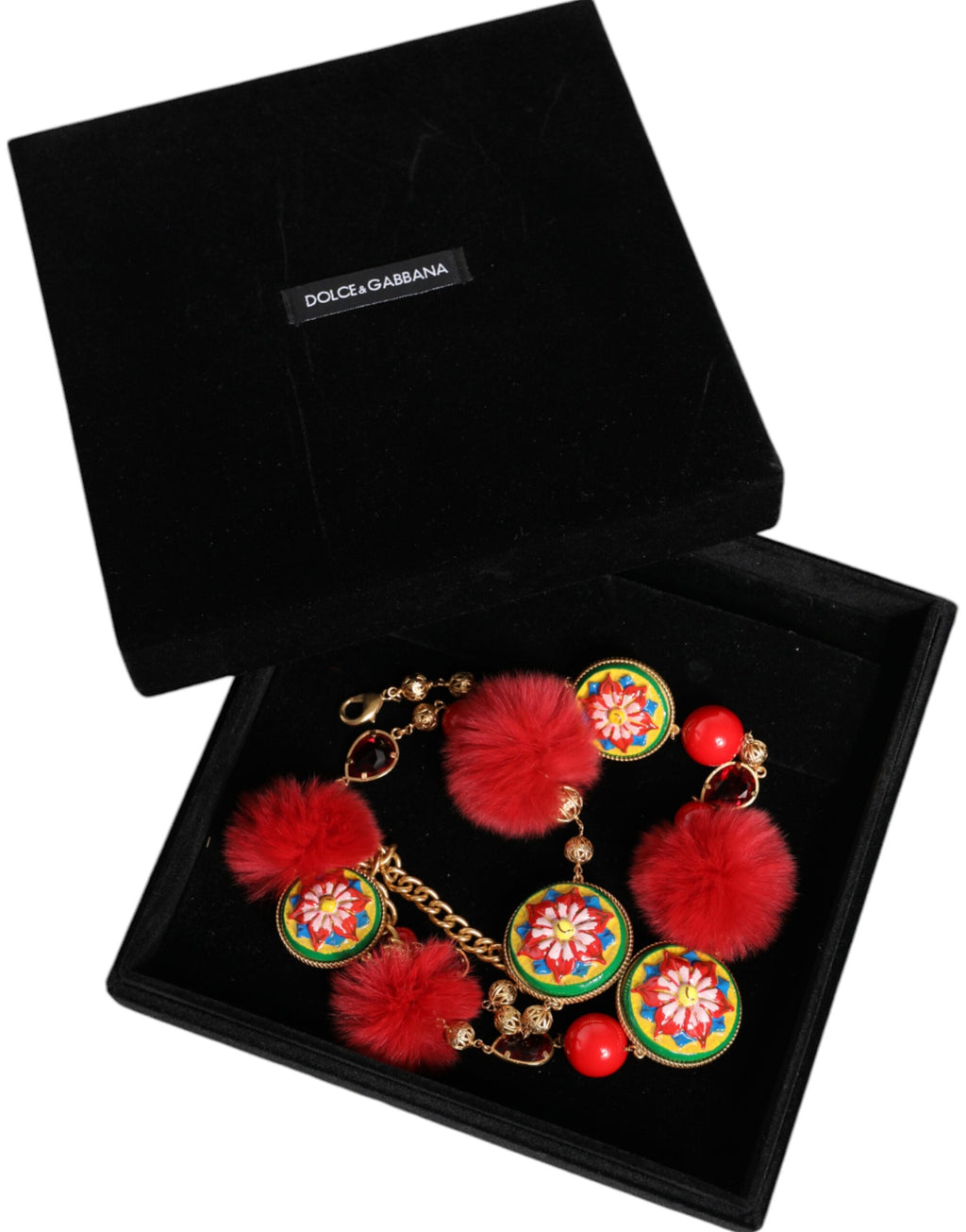 Dolce & Gabbana - Gold Brass Red Fur Crystal Waist Torero Belt