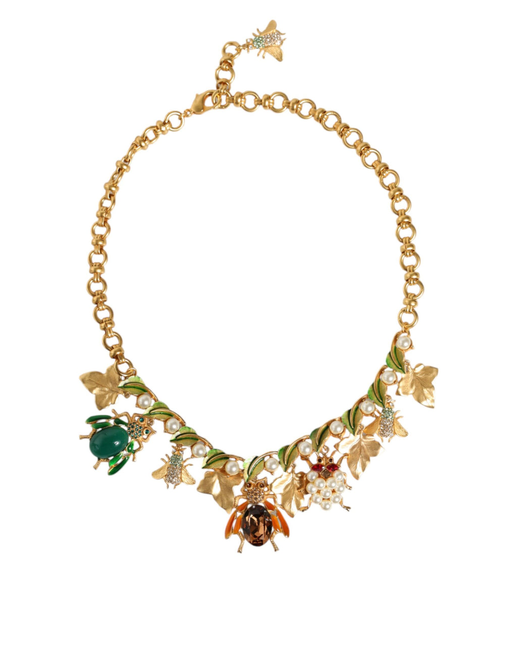 Dolce & Gabbana - Gold Brass Crystal Bug Charm Pendant Statement Necklace