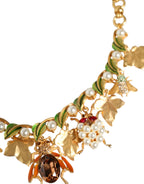 Dolce & Gabbana - Gold Brass Crystal Bug Charm Pendant Statement Necklace