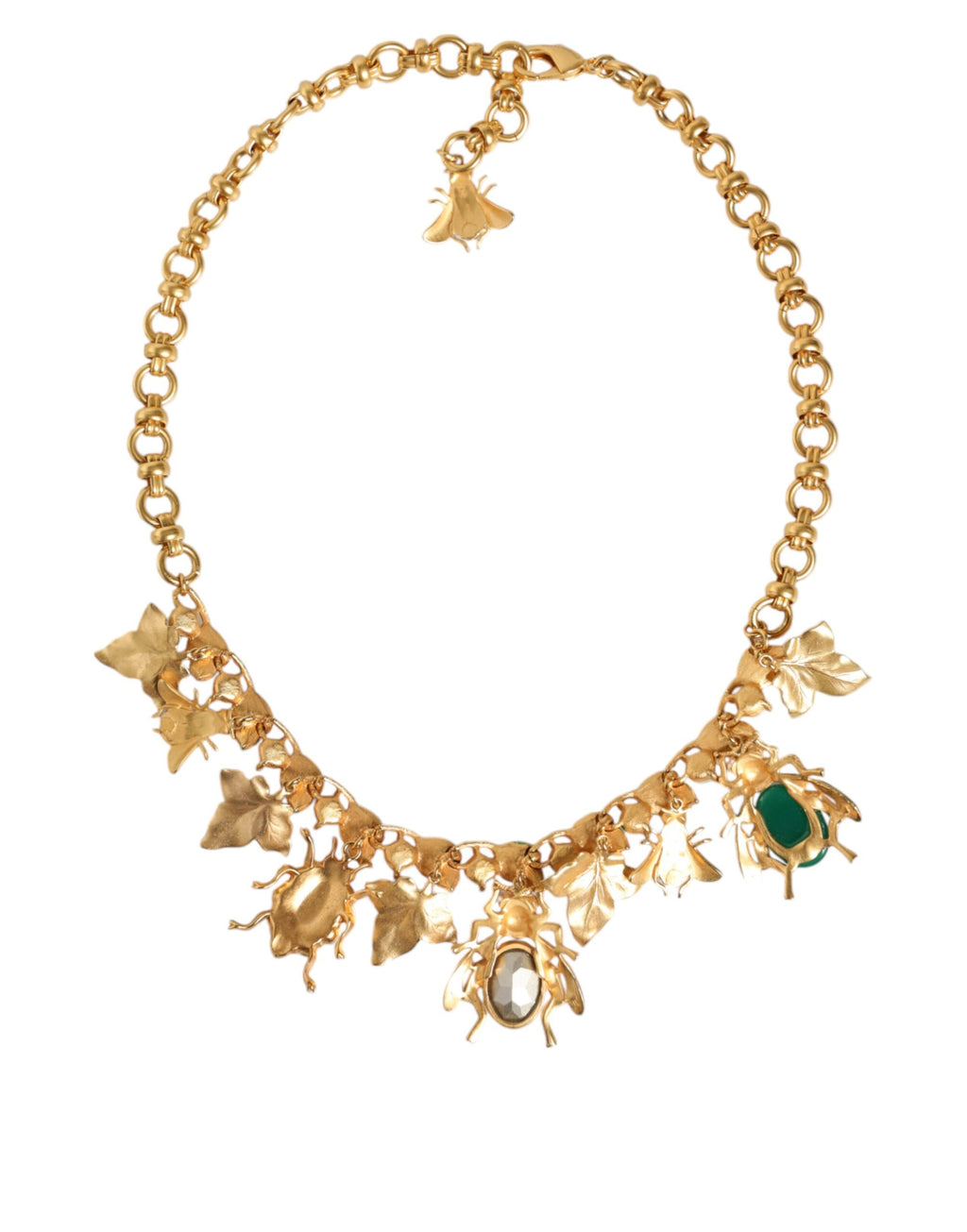Dolce & Gabbana - Gold Brass Crystal Bug Charm Pendant Statement Necklace