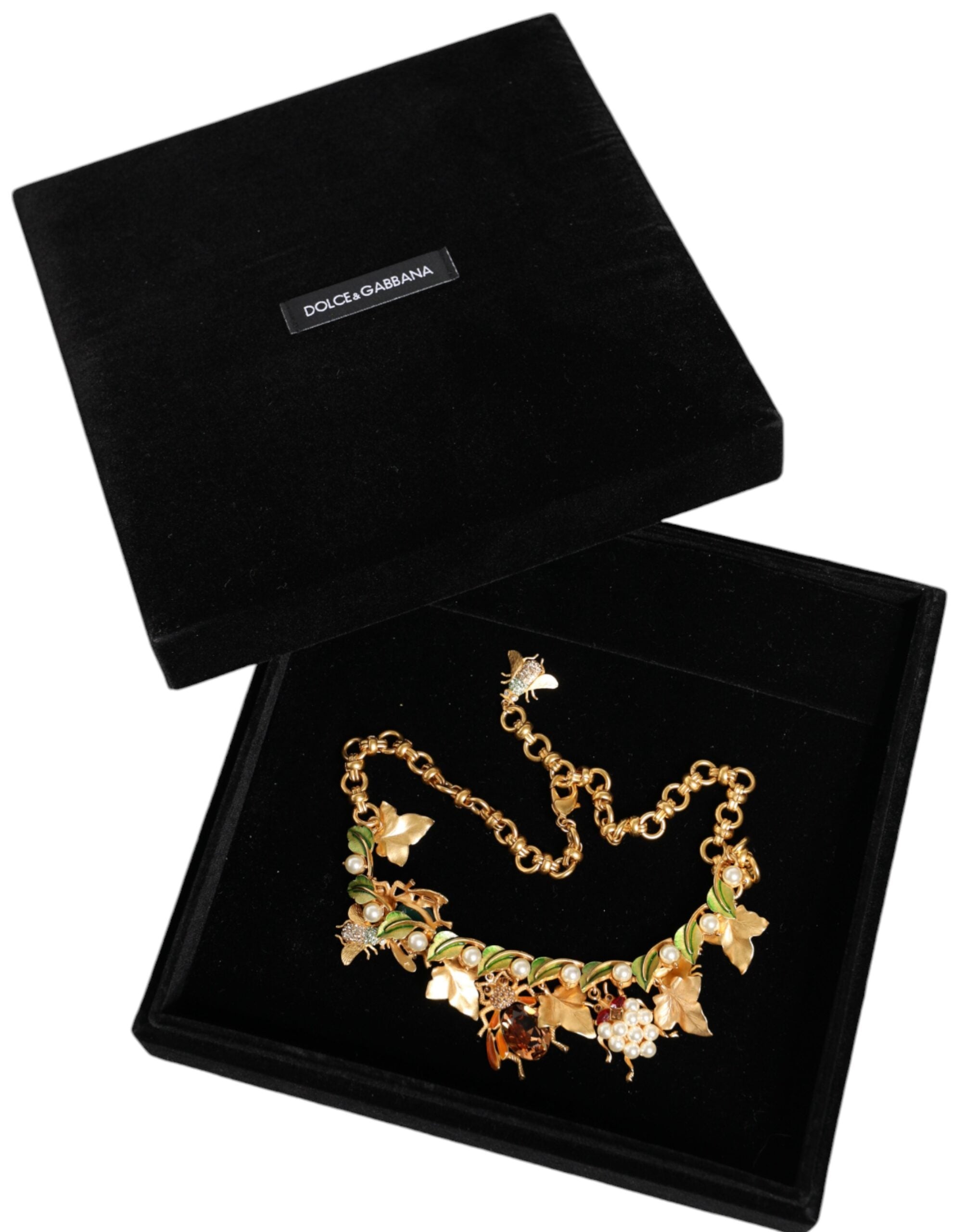 Dolce & Gabbana - Gold Brass Crystal Bug Charm Pendant Statement Necklace