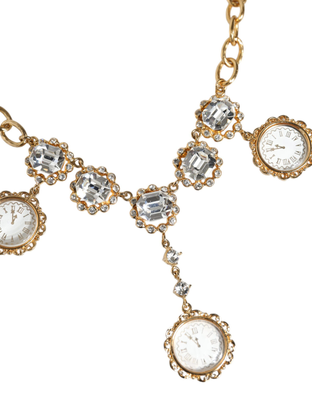 Dolce & Gabbana - Gold Chain Brass Crystal Clock Statement Necklace